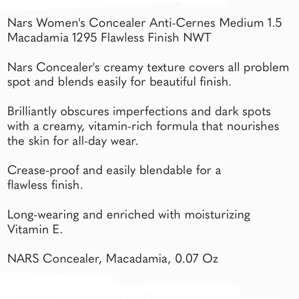 NIB NARS UNDER EYE CONCEALER MEDIUM 1.5 MACADAMIA - Picture 4 of 6
